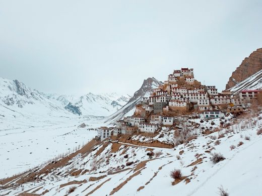 Key Monastery in Winter Spiti Valley covered with snow